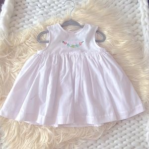 Sarah Louise size 12 months 12M baby girl full skirt white dress with flowers.